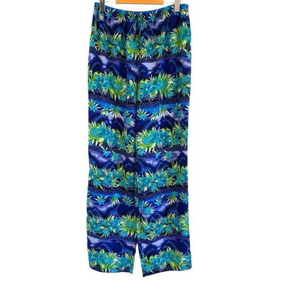 Vintage Tradition Pants Womens 12 Blue Green Floral Giraffes Patterned Flowy - Picture 2 of 8